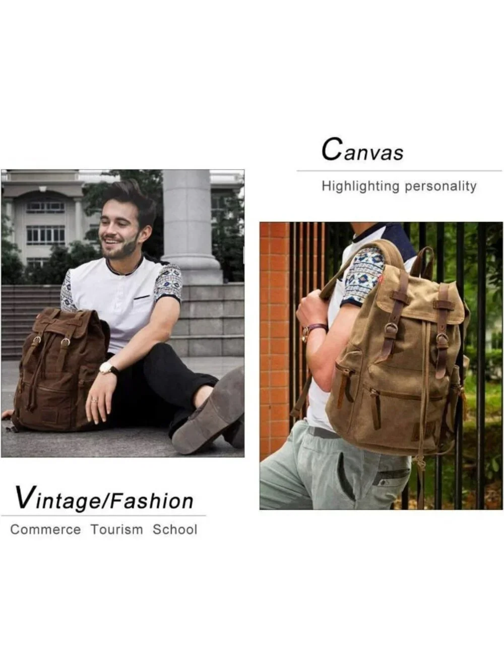 Vintage Canvas Rucksack Backpack for 12-17